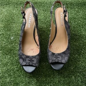 Coach Women's Gray Patterned Slingback Heels
